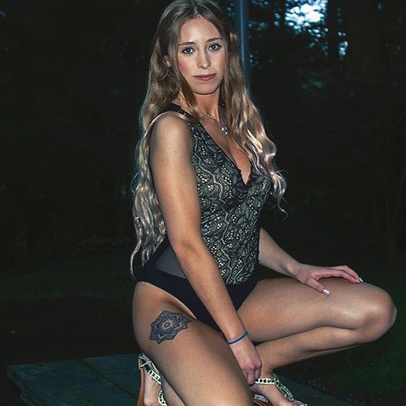 Black mesh bodysuit with nude underlay - Picture 4 of 7